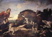 SNYDERS, Frans Wild Boar Hunt oil on canvas